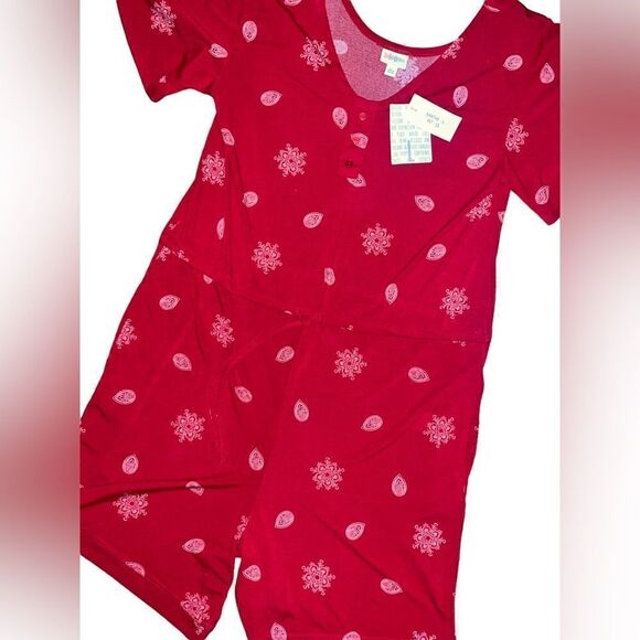 LuLaRoe Womens Large Xanthe Romper Red Bell Sleeves & V-Neck Casual Elegant - Picture 9 of 16